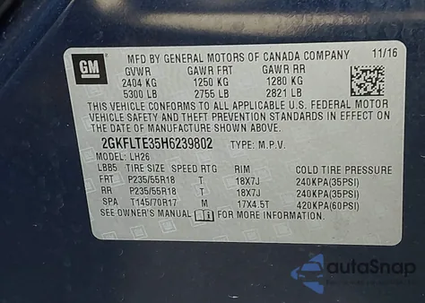 2017 GMC Terrain Sle-2 z USA, uszkodzony, nr VIN 2GKFLTE35H6239802